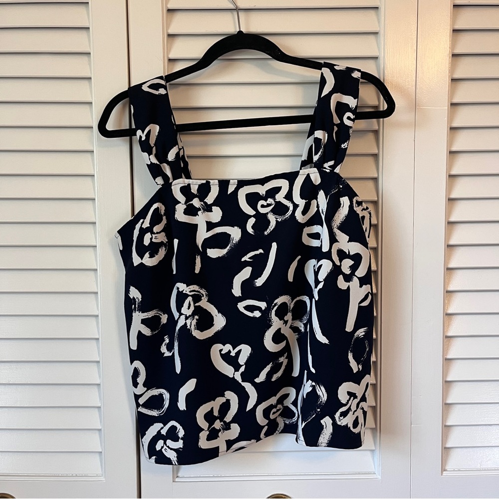 J. Crew Navy Square-Neck Floral-Brush Tank